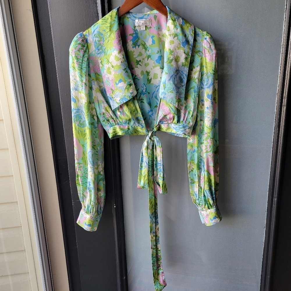 Ronny Kobo Demna Silk Floral Tie-Waist Crop Top Blouse XS Retail $298 Excellent - Picture 2 of 16